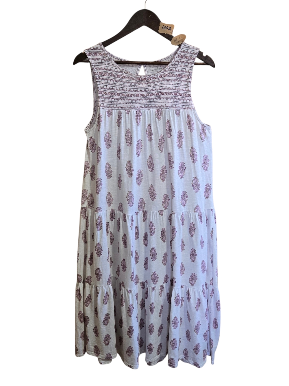 Wonderly White and Lavender Paisley Sleeveless Cotton Tank Dress